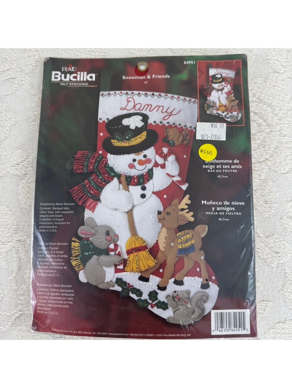 Bucilla Snowman & Friends Felt Christmas Stocking Kit 84951 18” Sealed
